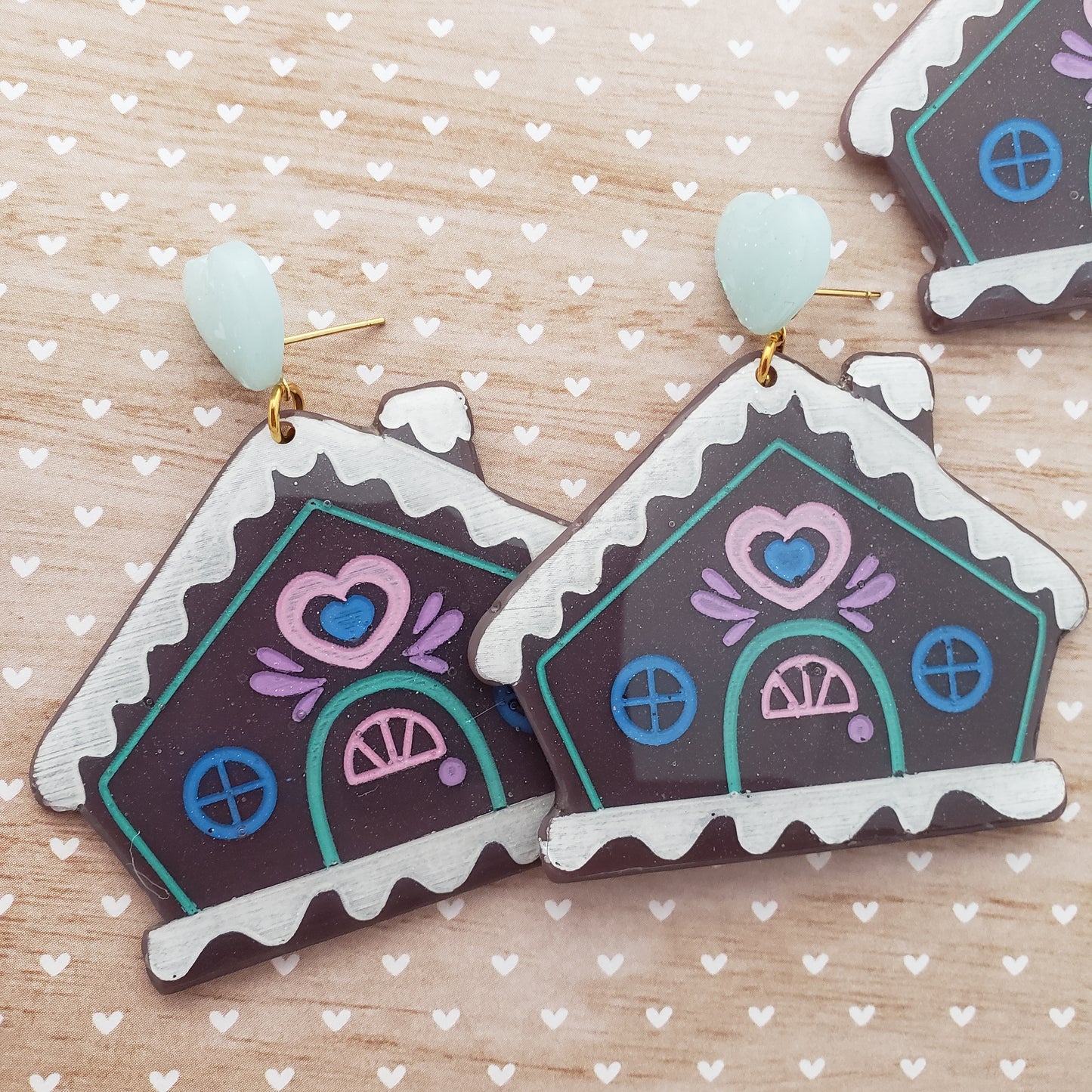 Gingerbread Earrings | Gingerbread House Earrings | Fake Cookie Earrings | Christmas Earrings | Sweet Lolita Earrings | Sweets Earrings | Christmas Jewelry