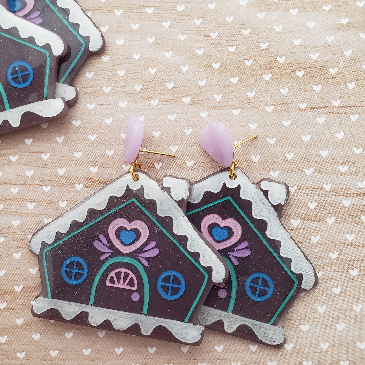 Gingerbread Earrings | Gingerbread House Earrings | Fake Cookie Earrings | Christmas Earrings | Sweet Lolita Earrings | Sweets Earrings | Christmas Jewelry