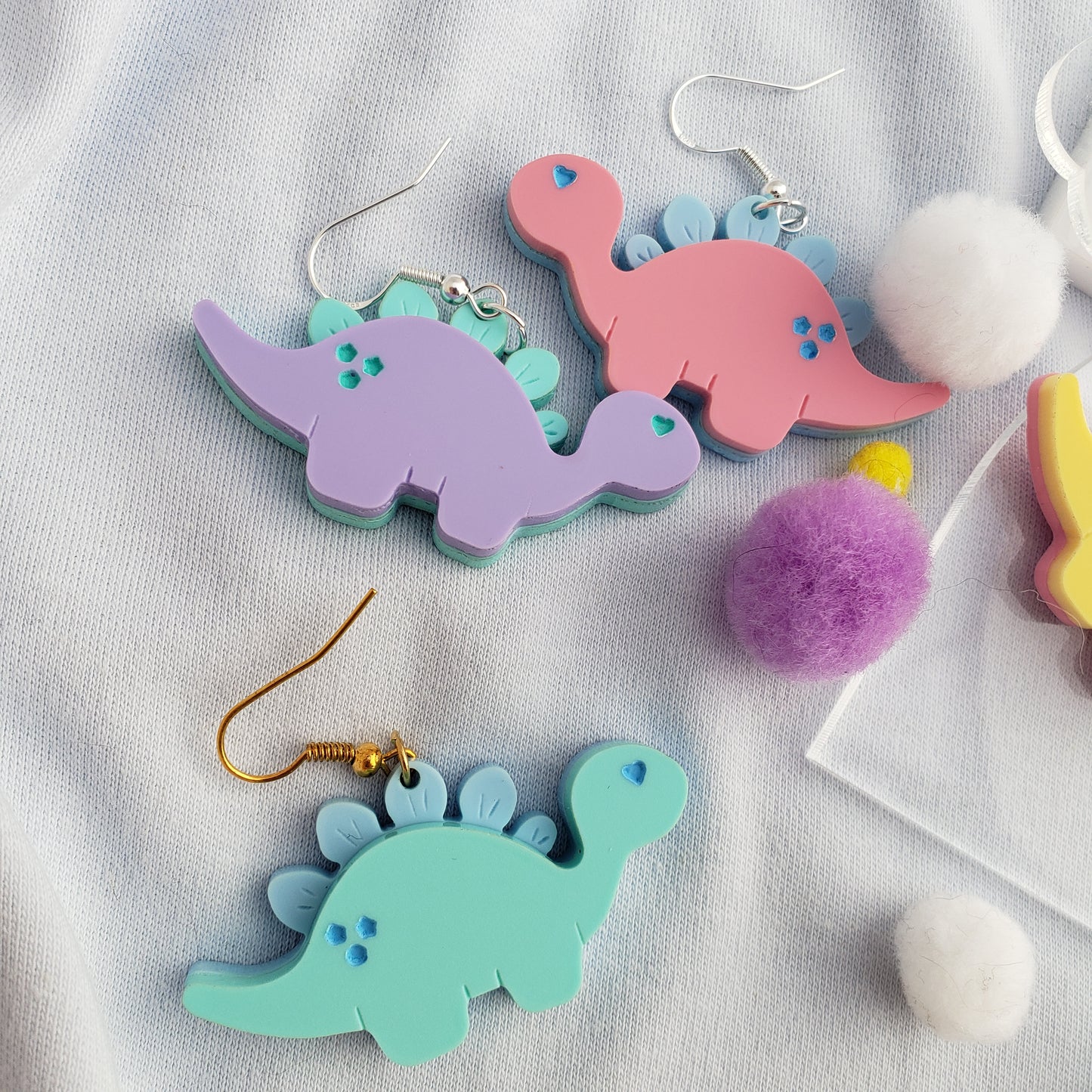 Pastel Stegosaurus Earrings | Pastel Dinosaur Earrings | Dino Core | Dino Kei | Kawaii Dinosaurs