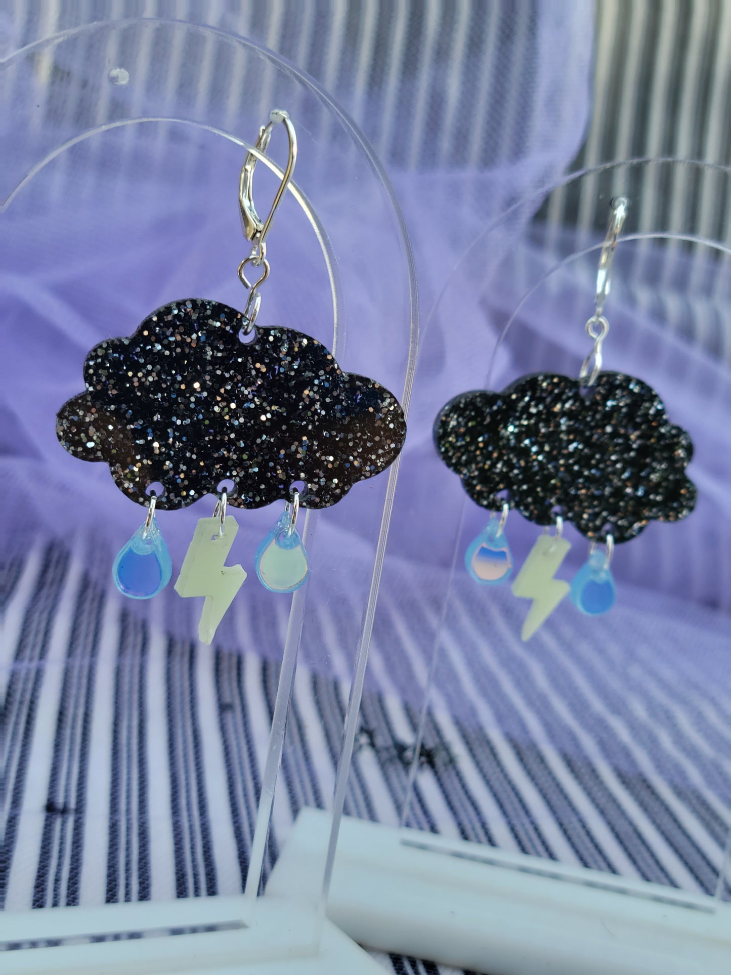Storm Cloud Earrings | Sparkly Cloud | Black Clouds | Dark Sky Earrings | Thunderbolt Earrings | Stormy Earrings