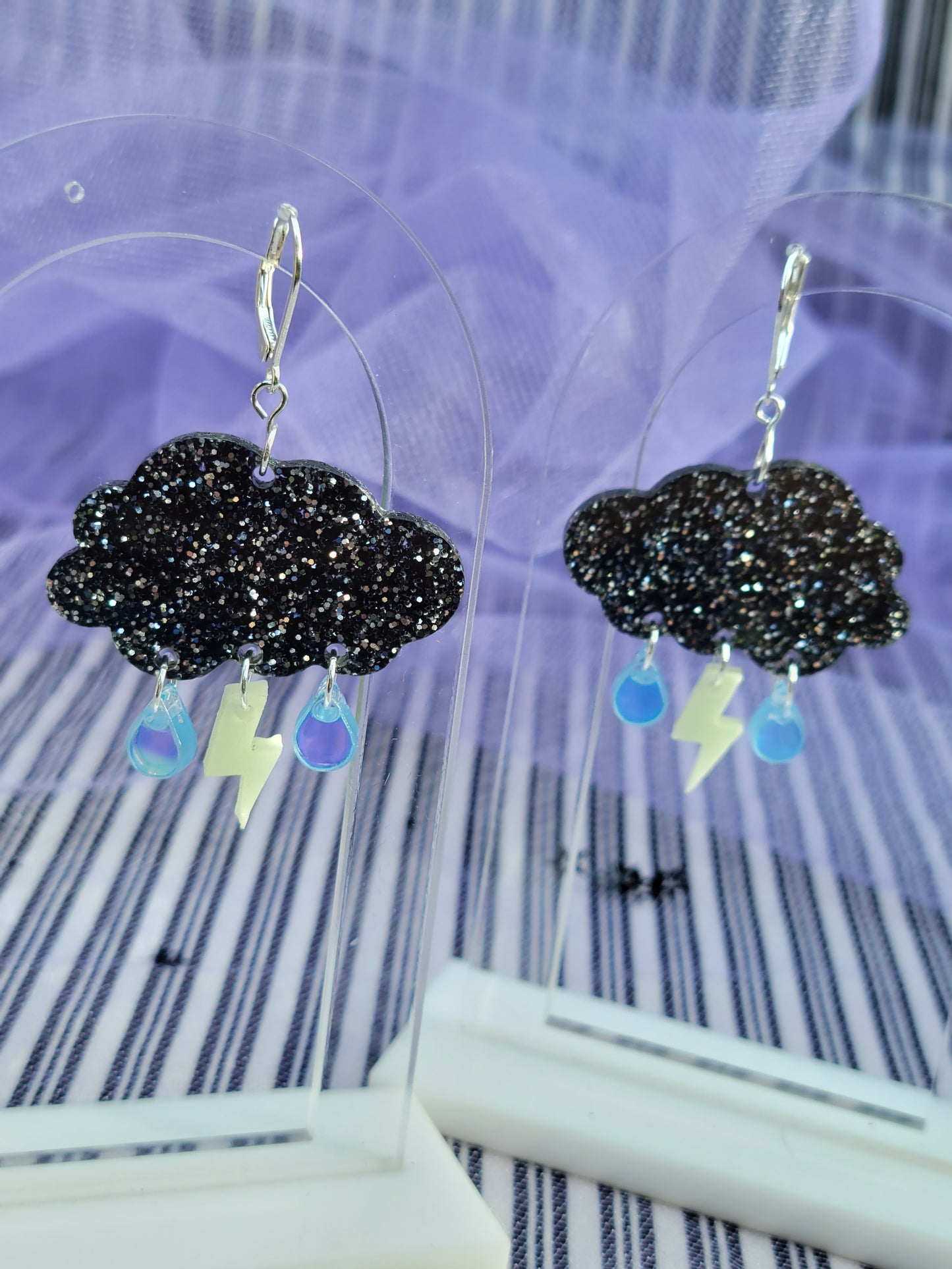 Storm Cloud Earrings | Sparkly Cloud | Black Clouds | Dark Sky Earrings | Thunderbolt Earrings | Stormy Earrings