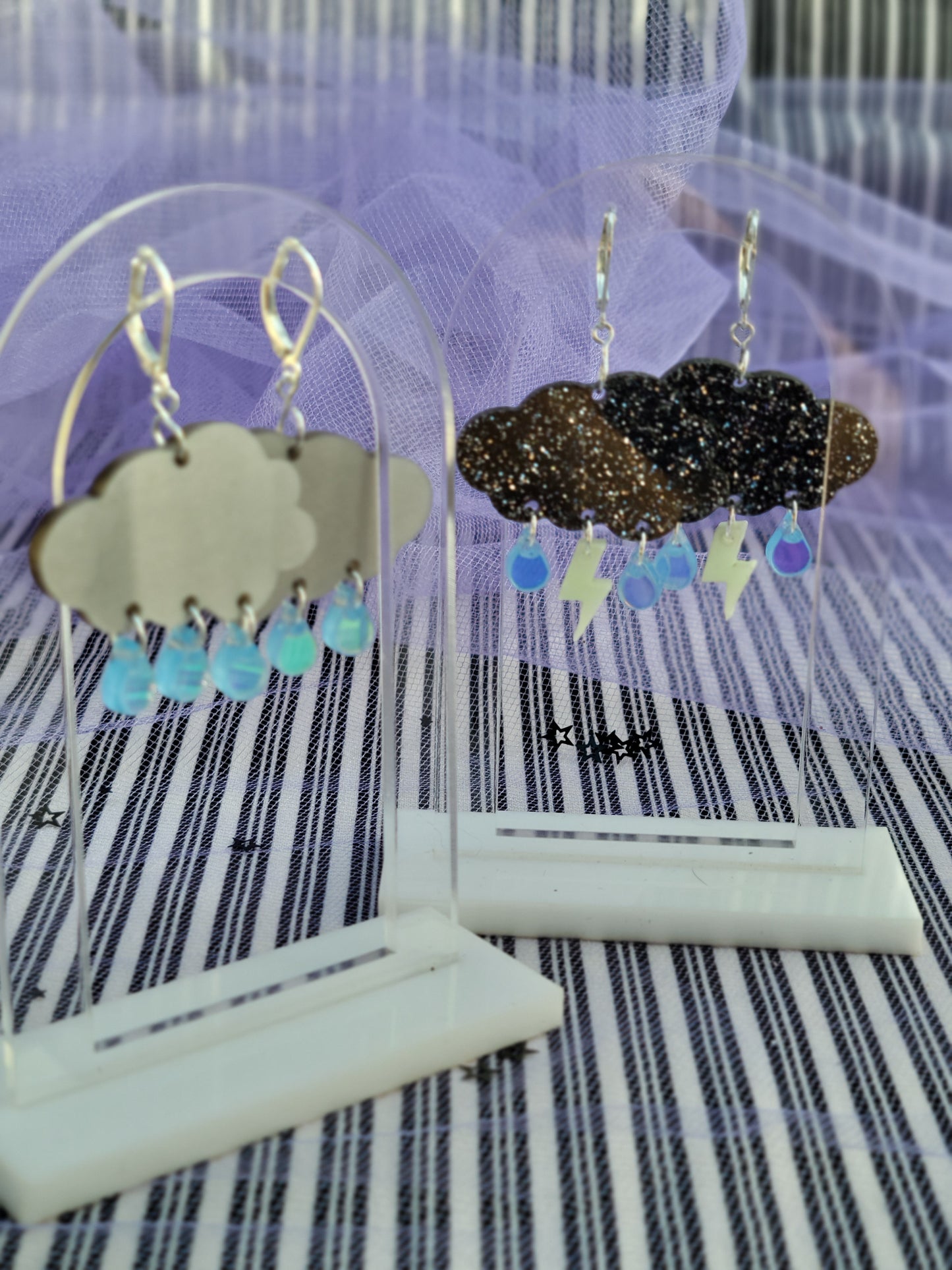 Storm Cloud Earrings | Sparkly Cloud | Black Clouds | Dark Sky Earrings | Thunderbolt Earrings | Stormy Earrings
