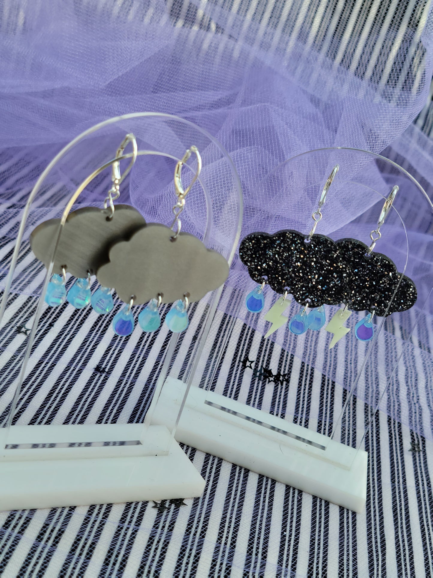 Rain Cloud Earrings | Sparkly Cloud | Black Clouds | Dark Sky Earrings | Thunderbolt Earrings | Stormy Earrings