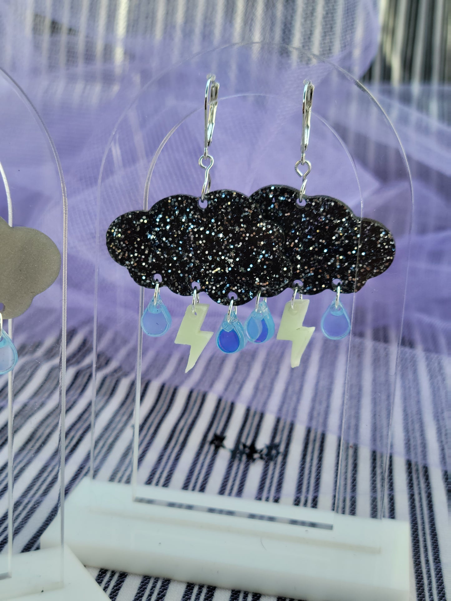 Storm Cloud Earrings | Sparkly Cloud | Black Clouds | Dark Sky Earrings | Thunderbolt Earrings | Stormy Earrings