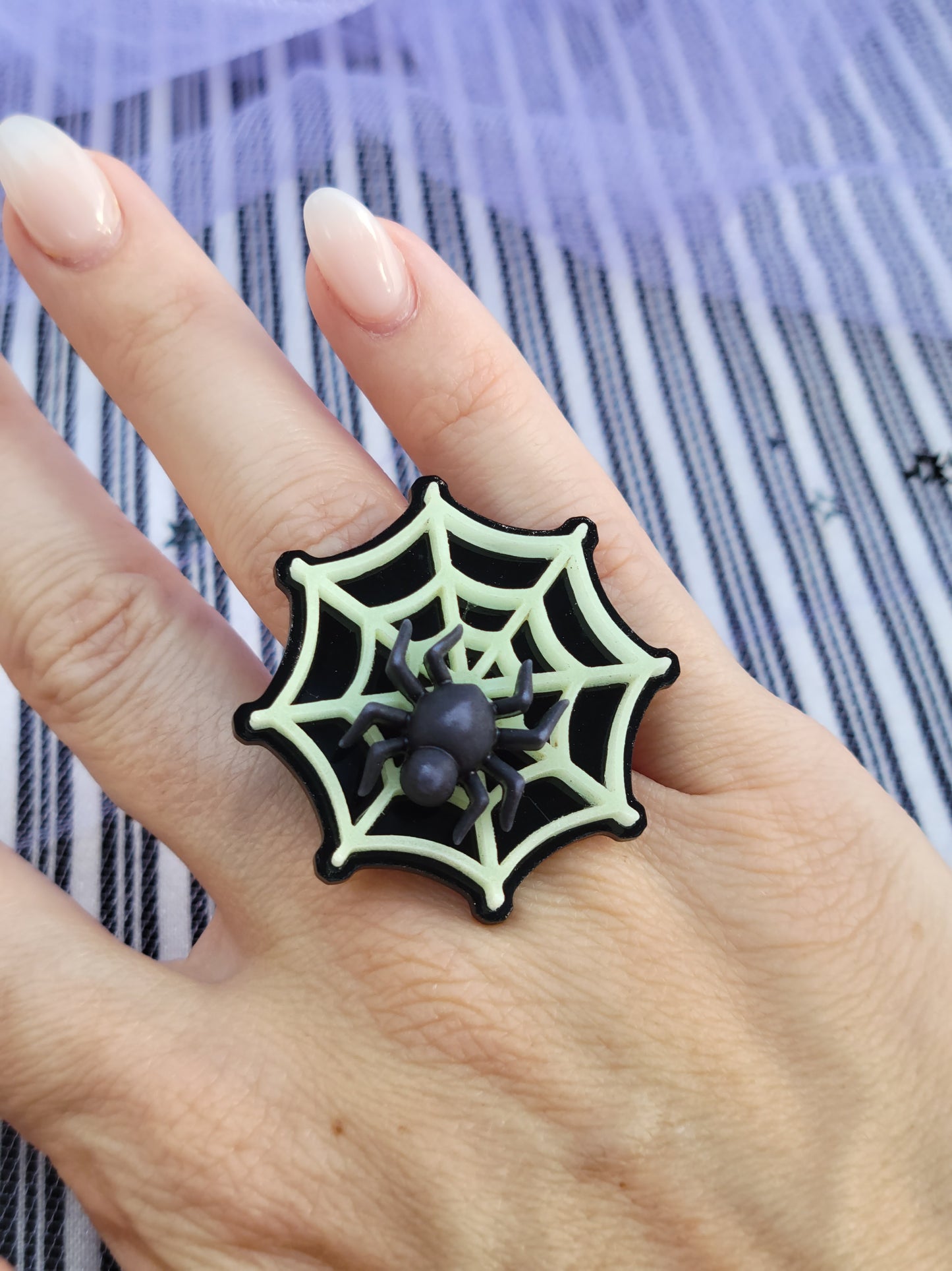 Glow in the Dark Spiderweb Ring | Large Web Ring | Halloween Ring | Spider Ring | Gothic Lolita Ring