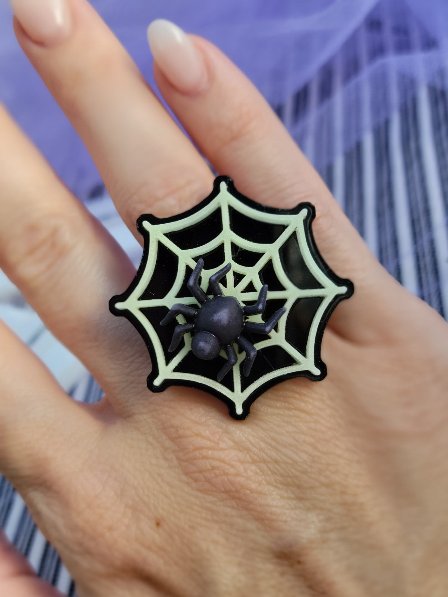 Glow in the Dark Spiderweb Ring | Large Web Ring | Halloween Ring | Spider Ring | Gothic Lolita Ring