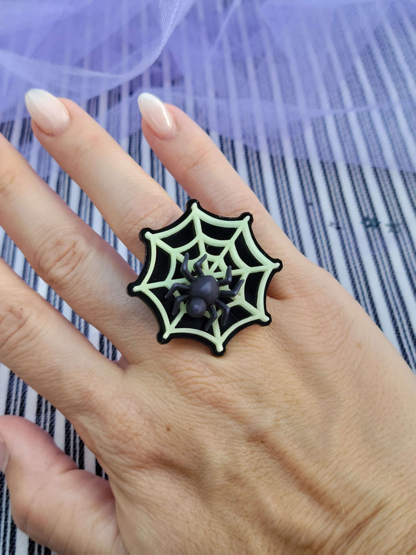 Glow in the Dark Spiderweb Ring | Large Web Ring | Halloween Ring | Spider Ring | Gothic Lolita Ring