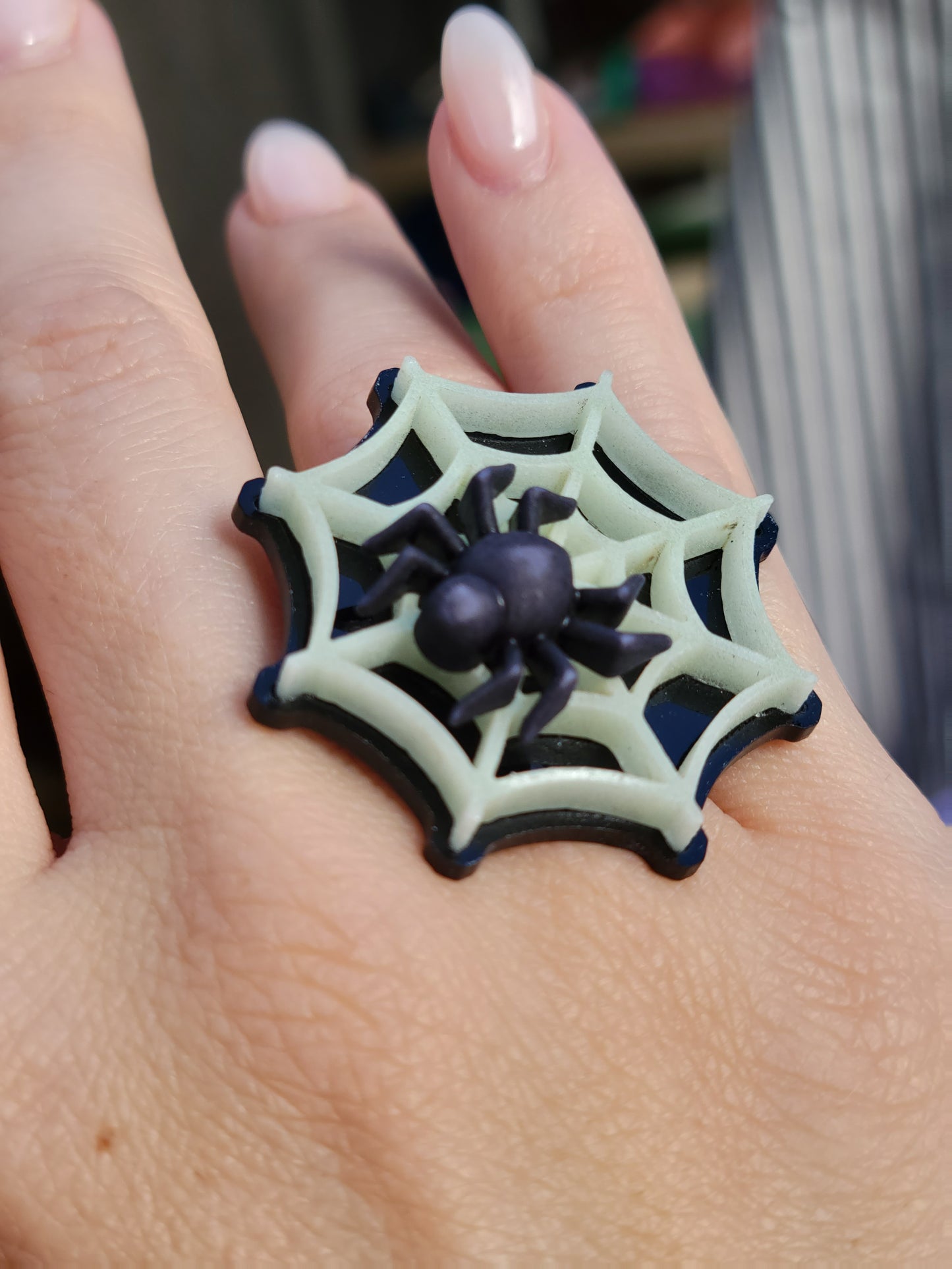 Glow in the Dark Spiderweb Ring | Large Web Ring | Halloween Ring | Spider Ring | Gothic Lolita Ring
