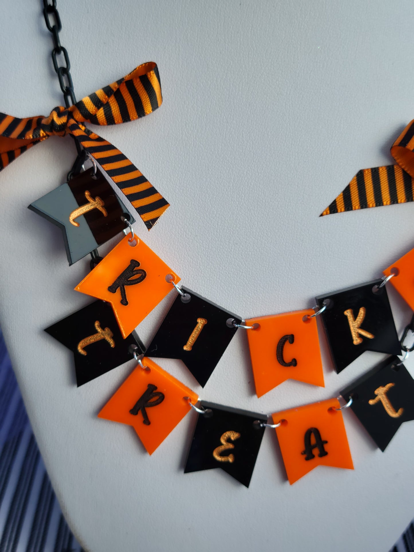 Trick or Treat Necklace | Halloween Banner Necklace | Halloween Necklace | Pennant Necklace | Gothic Lolita Necklace