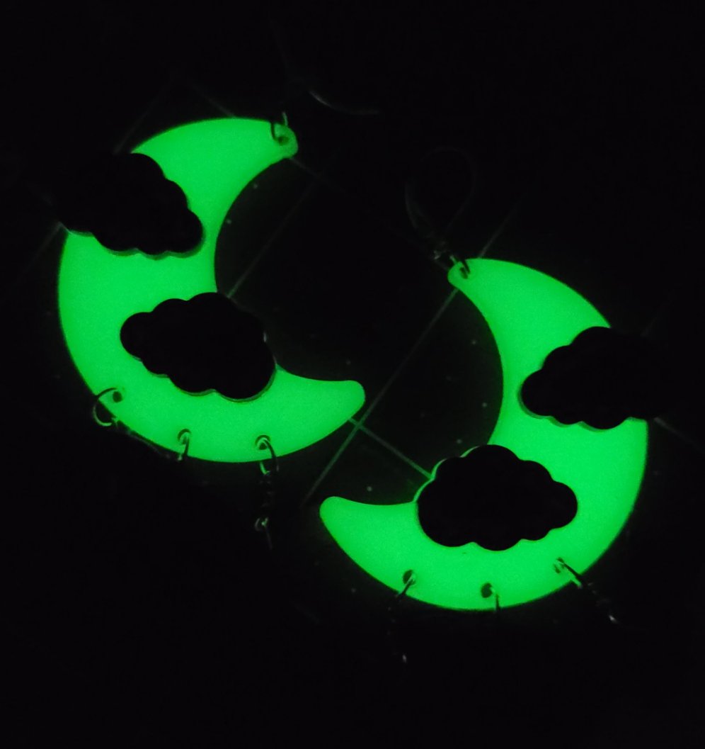 Glow in the Dark Moon Earrings, Halloween Earrings