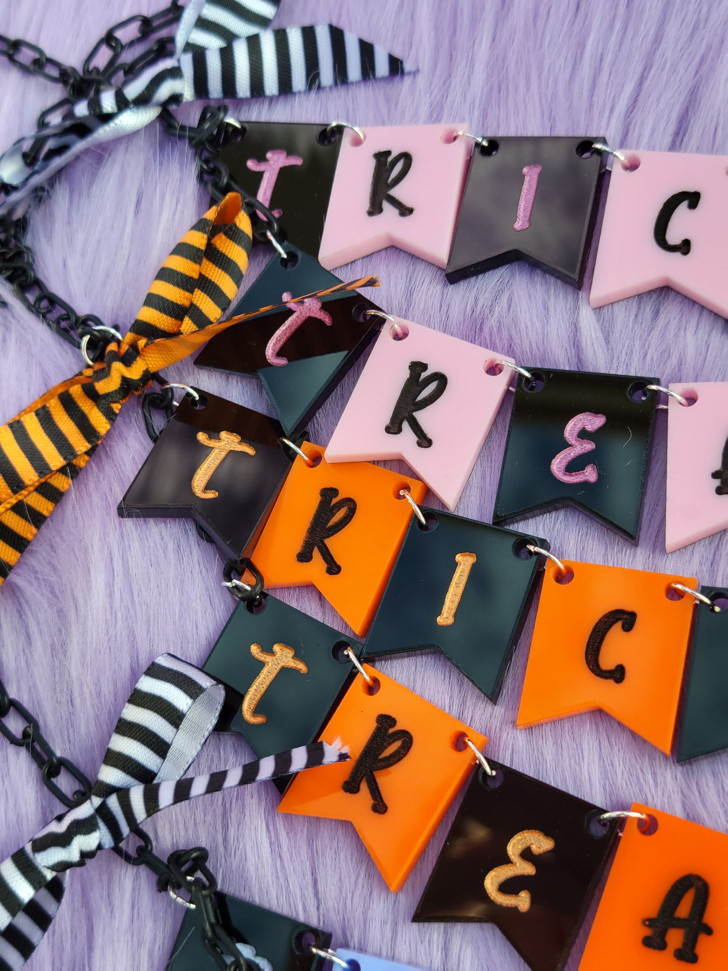 Trick or Treat Necklace | Halloween Banner Necklace | Halloween Necklace | Pennant Necklace | Gothic Lolita Necklace