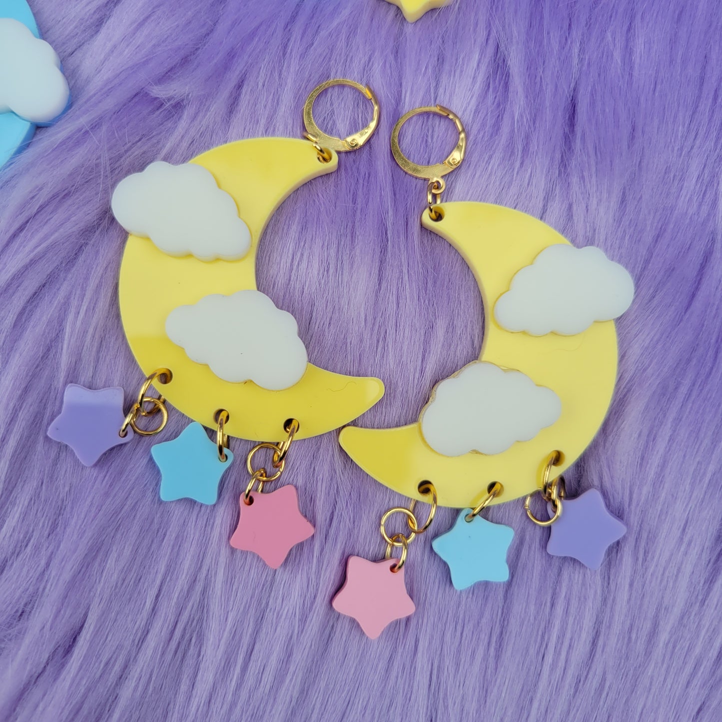 Dreamy Moon Earrings | Pastel Moon | Fairy Kei Moon | Decora Kei Earrings | Sweet Lolita Earrings | Pastel Sky | Dreamy Sky