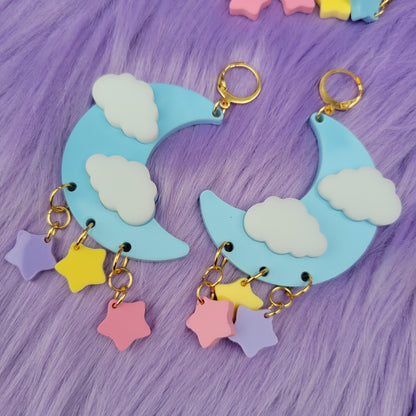 Dreamy Moon Earrings | Pastel Moon | Fairy Kei Moon | Decora Kei Earrings | Sweet Lolita Earrings | Pastel Sky | Dreamy Sky