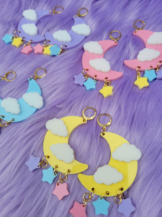 Dreamy Moon Earrings | Pastel Moon | Fairy Kei Moon | Decora Kei Earrings | Sweet Lolita Earrings | Pastel Sky | Dreamy Sky