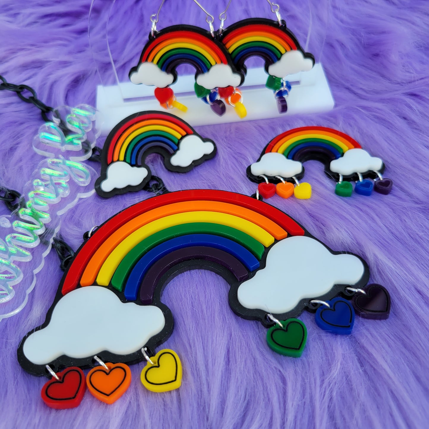 Bright Rainbow Earrings | Rainbow Statement Earrings | Decora Kei Earrings | Elegant Lolita Earrings