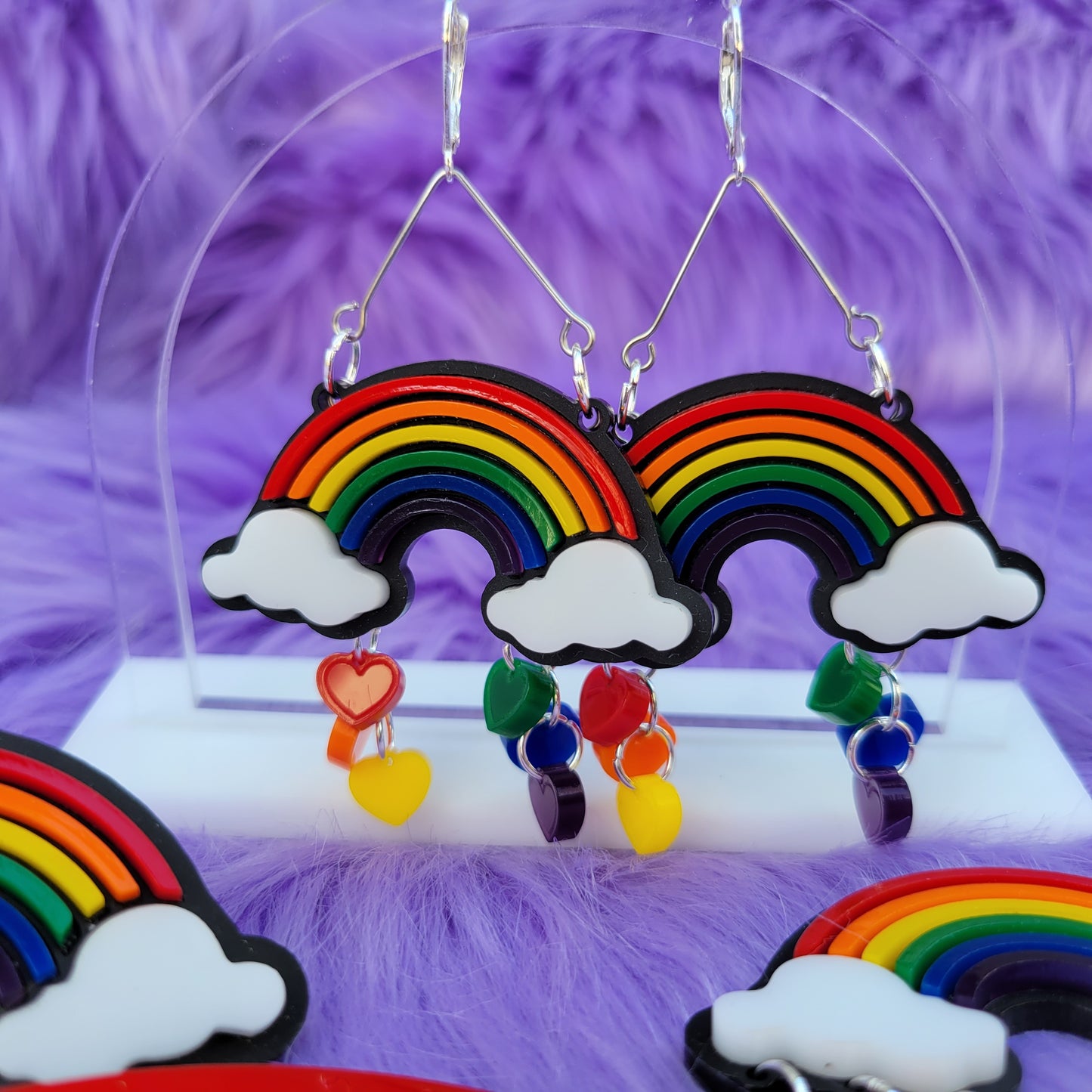 Bright Rainbow Earrings | Rainbow Statement Earrings | Decora Kei Earrings | Elegant Lolita Earrings