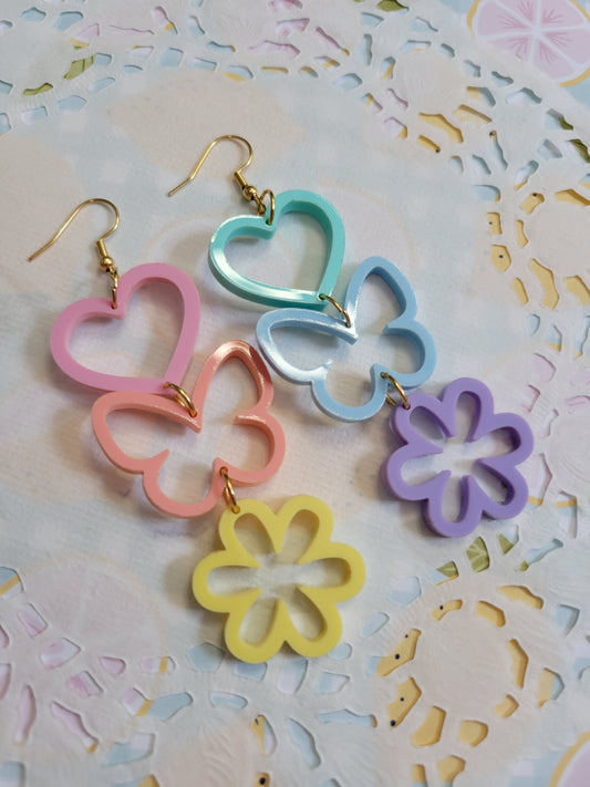 Pastel Spring Earrings | Pastel Heart Earrings | Butterfly Earrings | Pastel Earrings | Fairy Kei Earrings | Flower Earrings