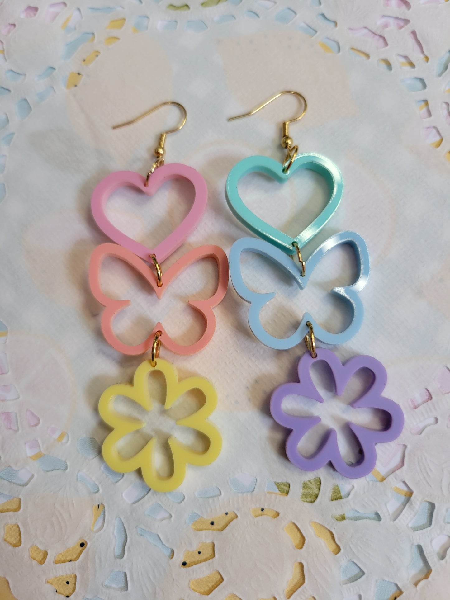 Pastel Spring Earrings | Pastel Heart Earrings | Butterfly Earrings | Pastel Earrings | Fairy Kei Earrings | Flower Earrings