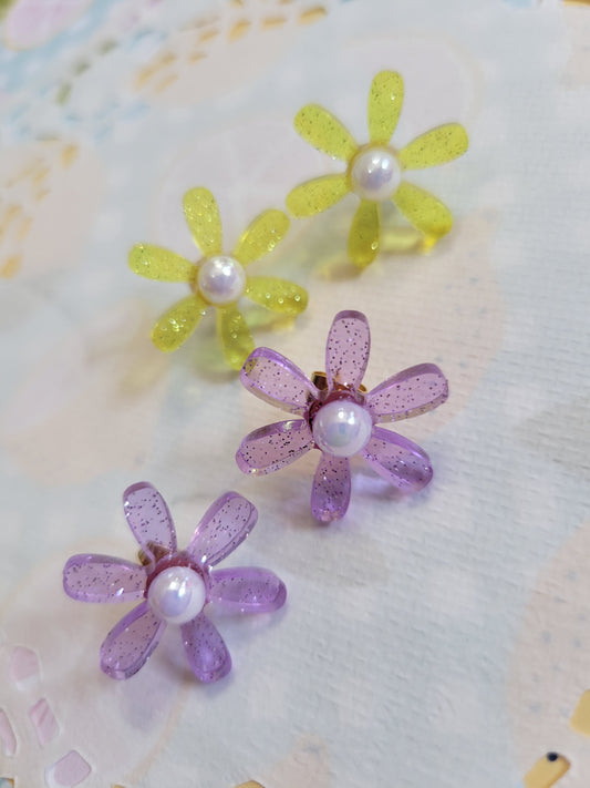 No Waste Stud Earrings | Flower Earrings | Glitter Flower Studs | Spring Earrings | Summer Earrings