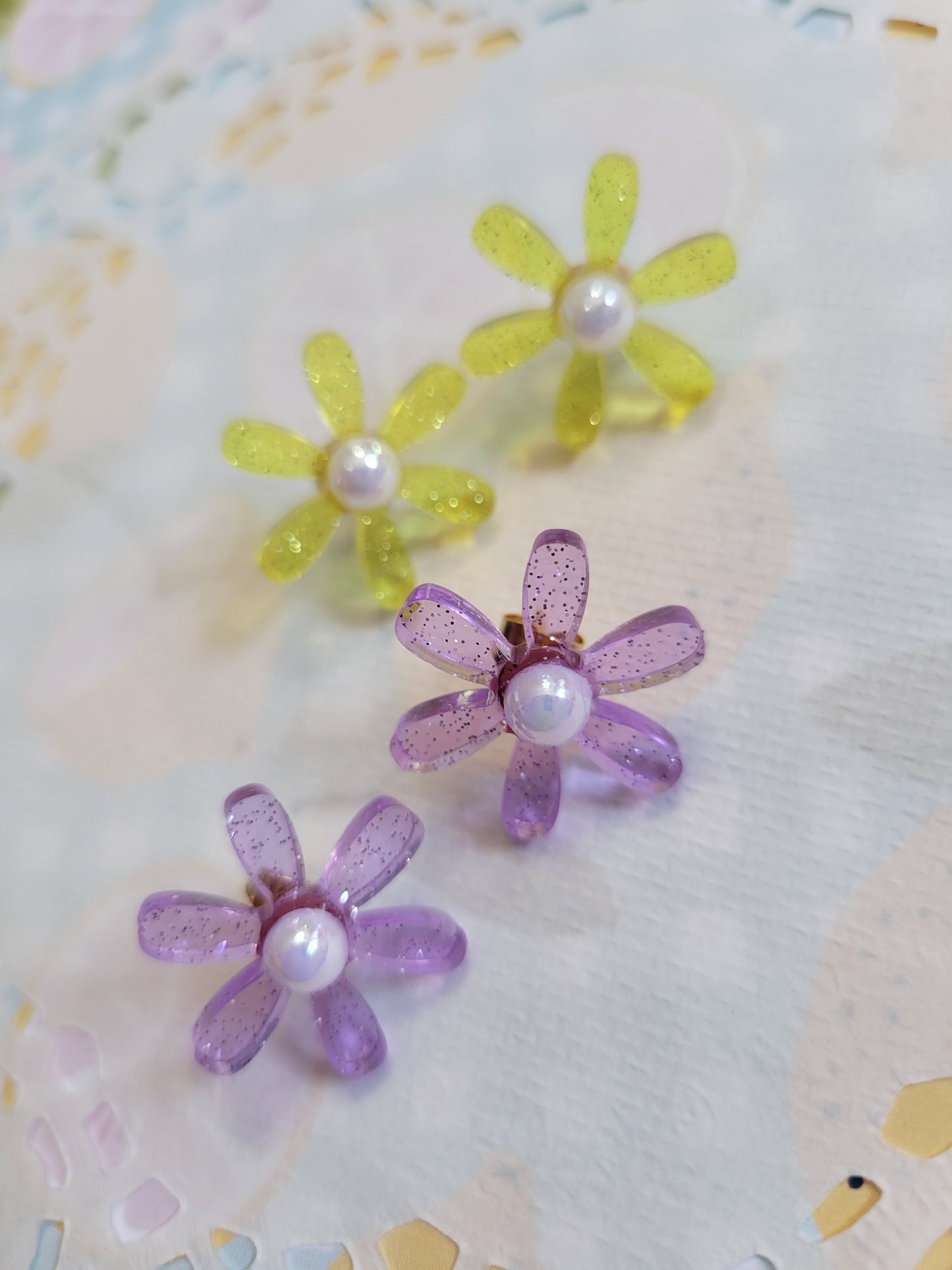 No Waste Stud Earrings | Flower Earrings | Glitter Flower Studs | Spring Earrings | Summer Earrings