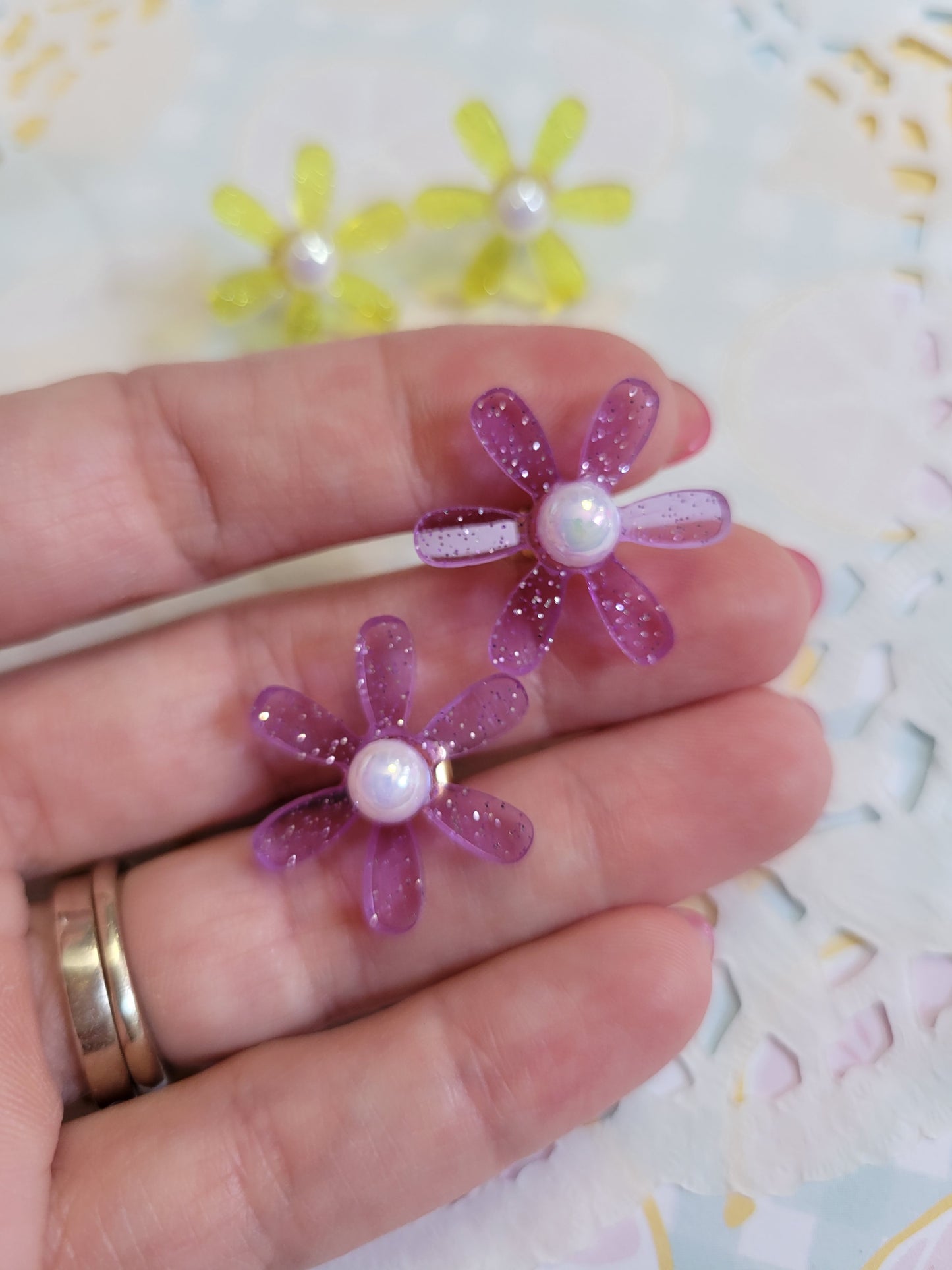 No Waste Stud Earrings | Flower Earrings | Glitter Flower Studs | Spring Earrings | Summer Earrings