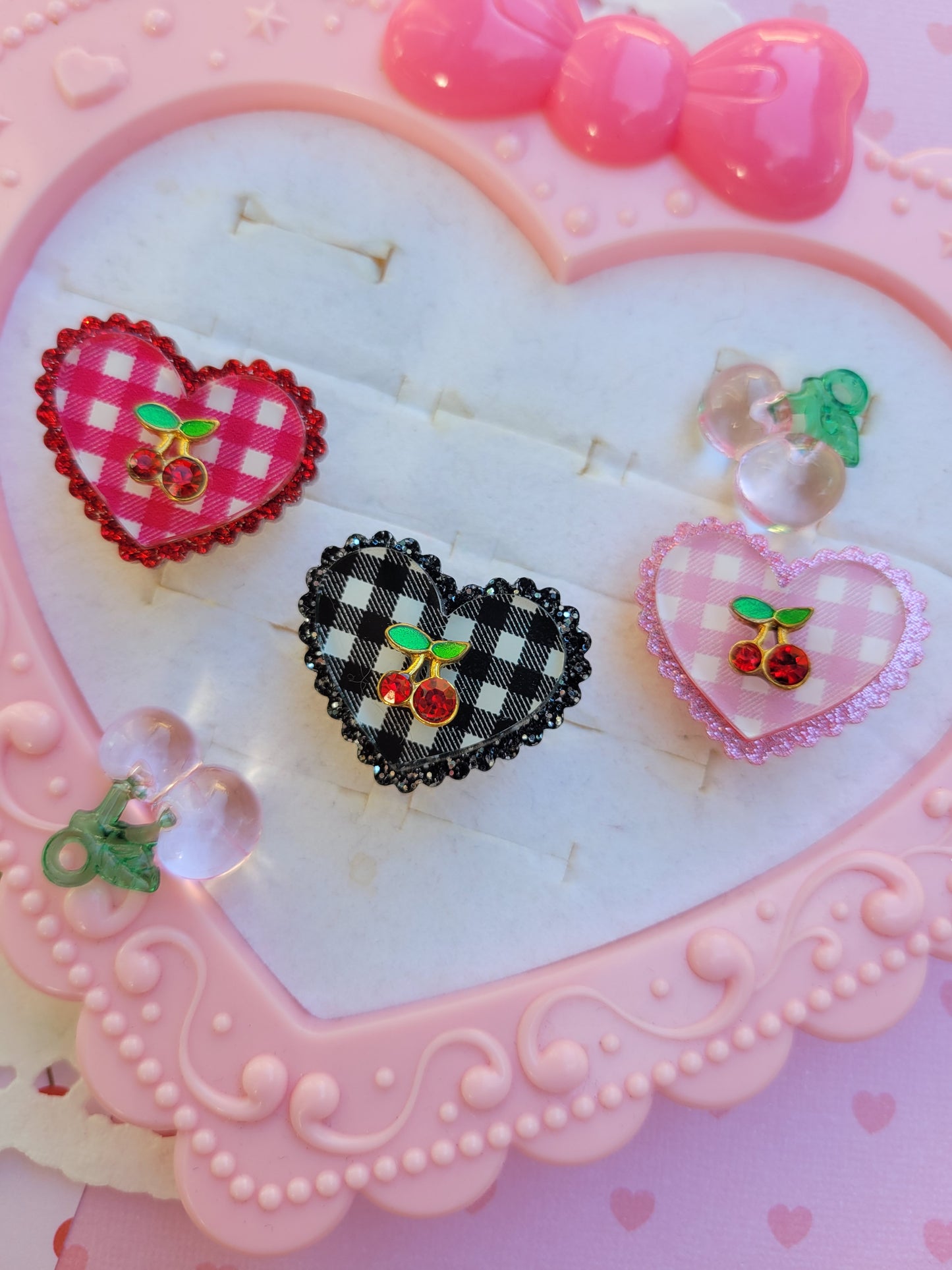 Black Gingham Ring | Sweet Cherry Ring | Red Cherry | Summer Ring | Classic Lolita Ring