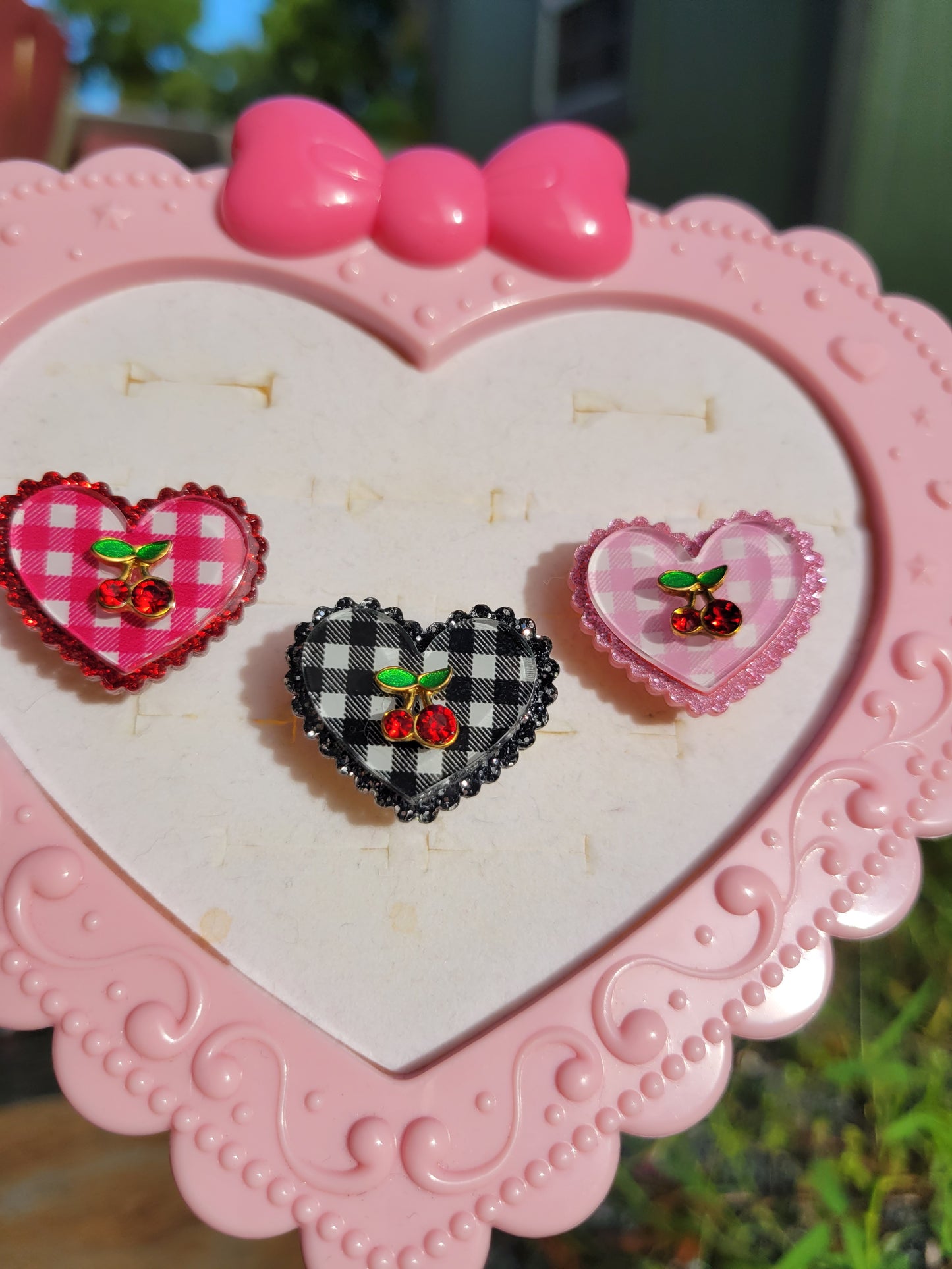 Black Gingham Ring | Sweet Cherry Ring | Red Cherry | Summer Ring | Classic Lolita Ring