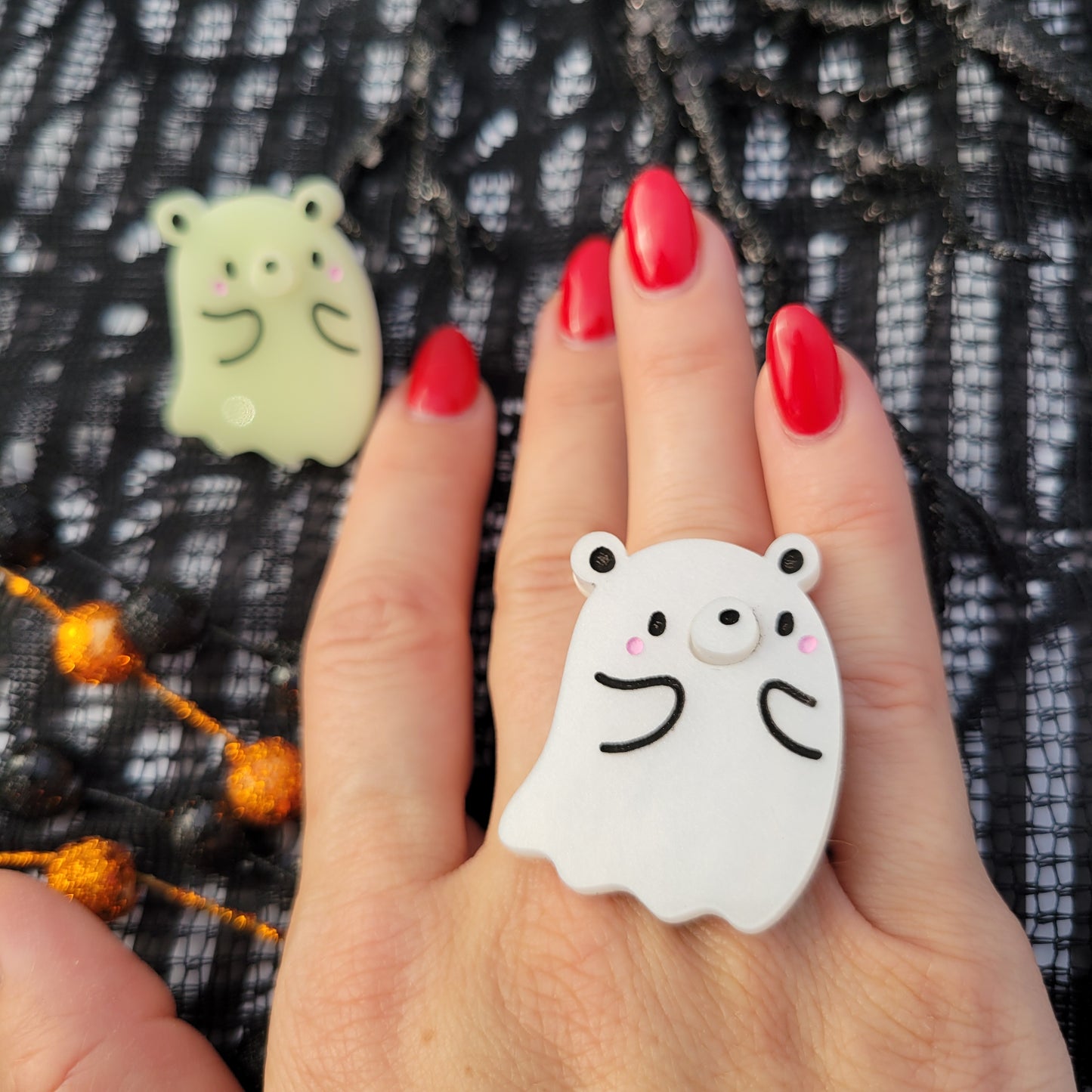 Kawaii Ghost Bear Ring | Glow in the Dark Ring | Halloween Ring | Ghost Ring