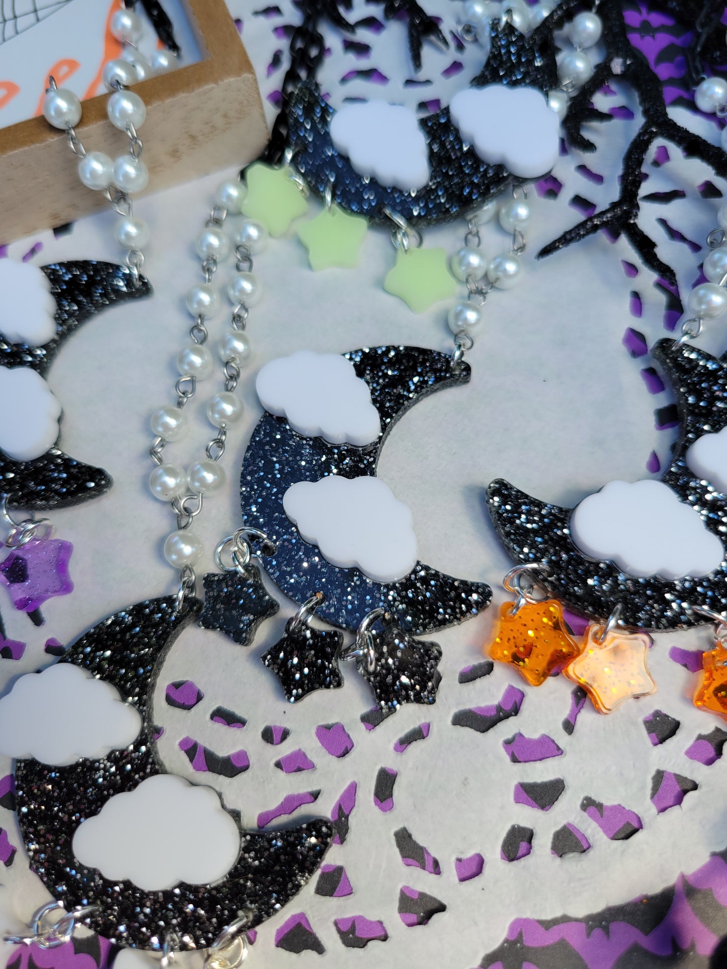 Black Moon Necklace | Gothic Lolita Necklace | Glitter Moon | Halloween Necklace | Goth Necklace
