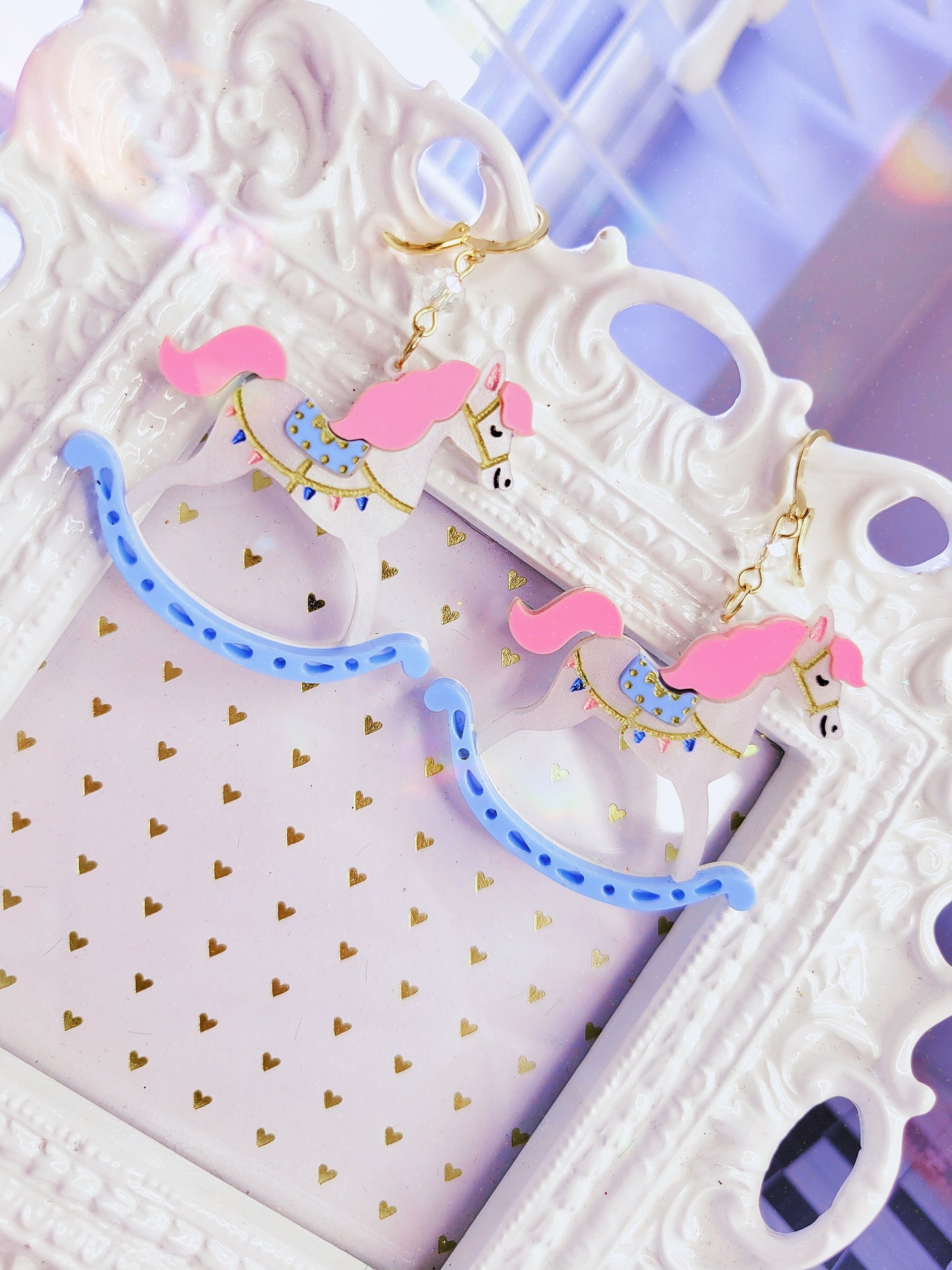 Merry Horse Earrings | Rocking Horse | Toy Earrings | Pastel Horse | Sweet Lolita Earrings | Pastel Christmas Earrings
