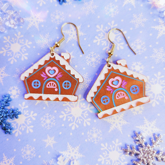 Mini Gingerbread Earrings | Gingerbread House Earrings | Fake Cookie Earrings | Christmas Earrings | Sweet Lolita Earrings | Sweets Earrings | Christmas Jewelry