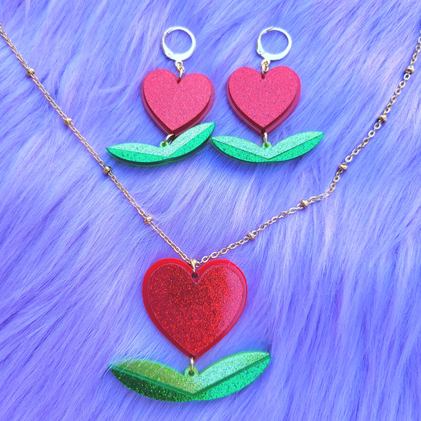 Heart Flower Necklace | Red Heart Necklace | Valentines Necklace | Lovecore Necklace