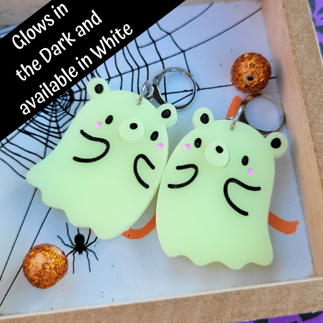Kawaii Ghost Bear Earrings | Glow in the Dark Earrings | Halloween Earrings | Ghost Earrings