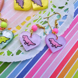 Pastel Dinosaur Earrings | Dino Core | Dino Kei | Kawaii Dinosaurs | Heart Earrings