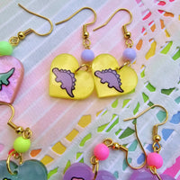 Pastel Dinosaur Earrings | Dino Core | Dino Kei | Kawaii Dinosaurs | Heart Earrings