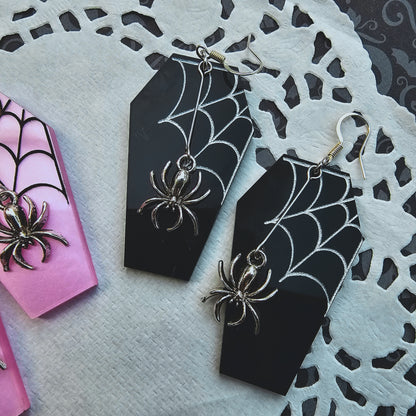 Spiderweb Coffin Earrings | Halloween Earrings | Spiderweb Earrings