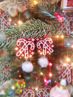 Candy Cane Earrings | Pom Pom Earrings | Christmas Earrings | Sweet Lolita Earrings | Sweets Earrings | Christmas Jewelry
