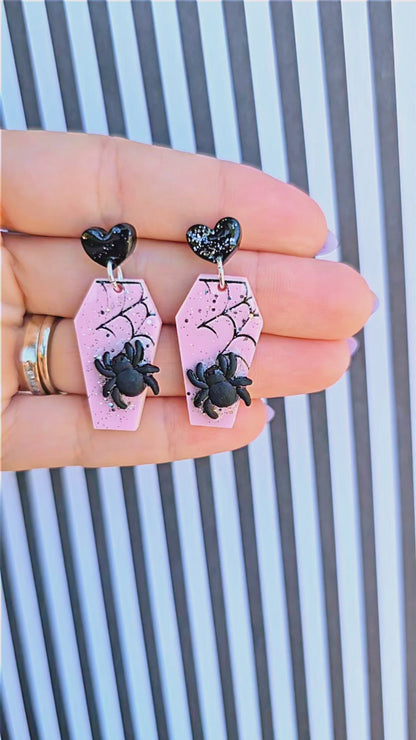 Glittery Coffin Earrings | Halloween Earrings | Spiderweb Earrings | Spooky Earrings