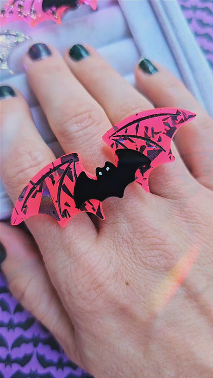 Neon Bat Wing Ring | Neon Halloween Ring | Bat Ring | Goth Ring