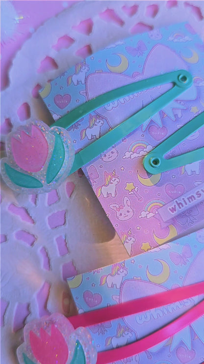 Pastel Tulip Barrettes | Flower Barrettes | Pink Tulip Clips | Cottage Core Clips | Spring Barrettes| Summer Hair clip| Easter Hair Clip