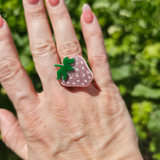 Pink Strawberry Ring | Cute Berry Ring | Sweet Lolita Ring | Berry Coord
