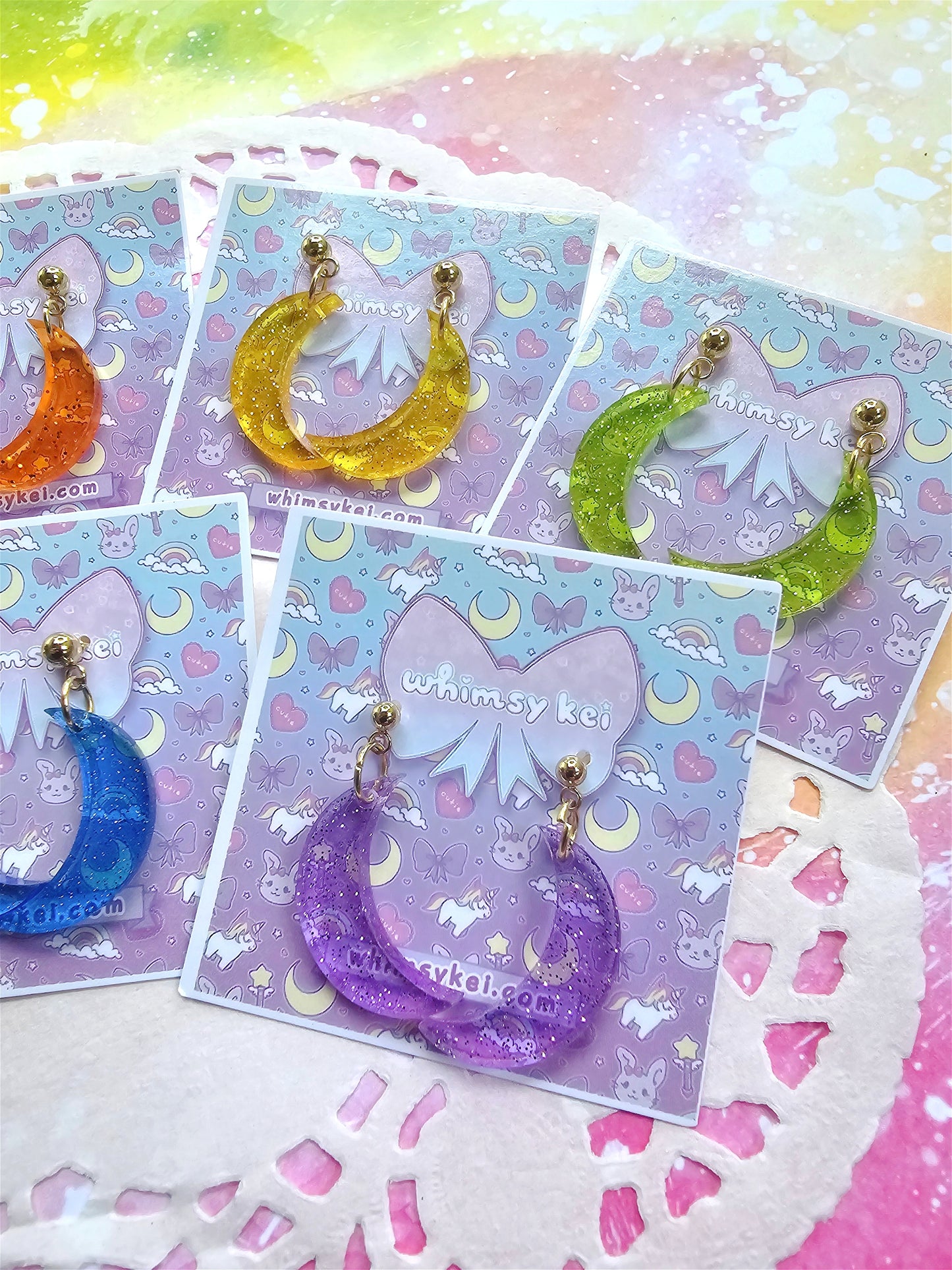 Jelly Moon Earrings | Mahou Kei Earrings | Fairy Kei | Moon Stud Earrings | Pastel Earrings
