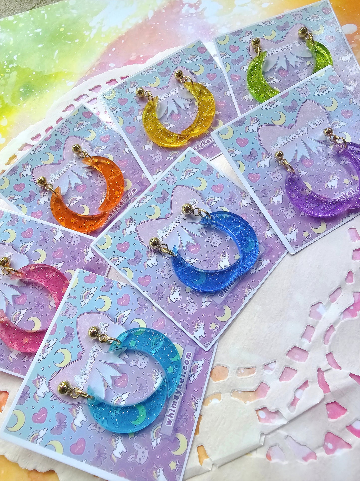 Jelly Moon Earrings | Mahou Kei Earrings | Fairy Kei | Moon Stud Earrings | Pastel Earrings
