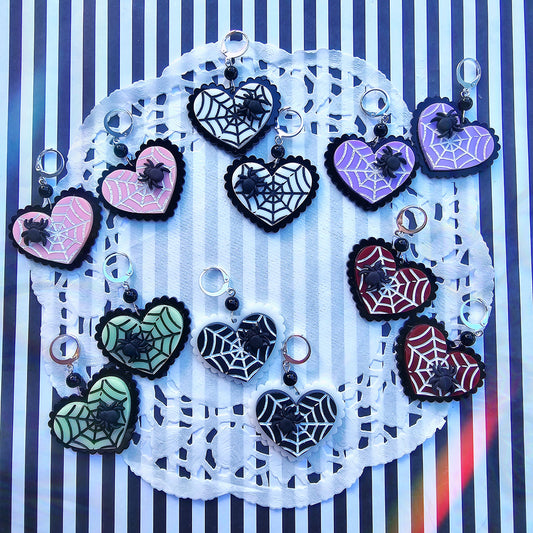 Elegant Spiderweb Earrings | Halloween Earrings | Heart Earrings | Spider Earrings | Pastel Halloween