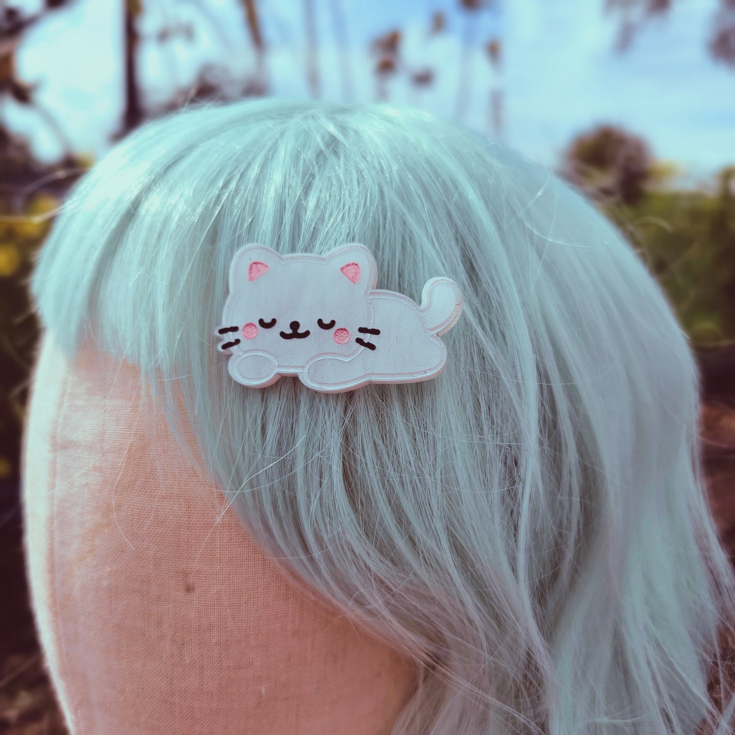 Cat Hair Clip | White Kitty Clip | Valentines Cat Clip | Cute Cat | Kawaii Kitty Hair Clip