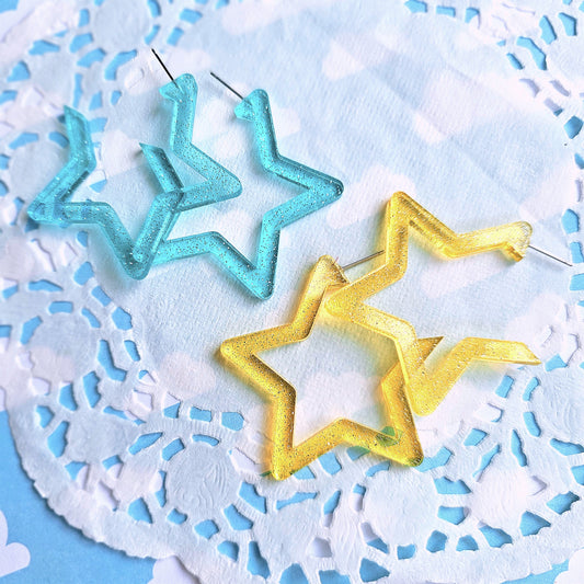 Large Star Hoops | Statement Hoop Earrings | 90s Earrings | Chunky Earrings | Fairy Kei Earrings