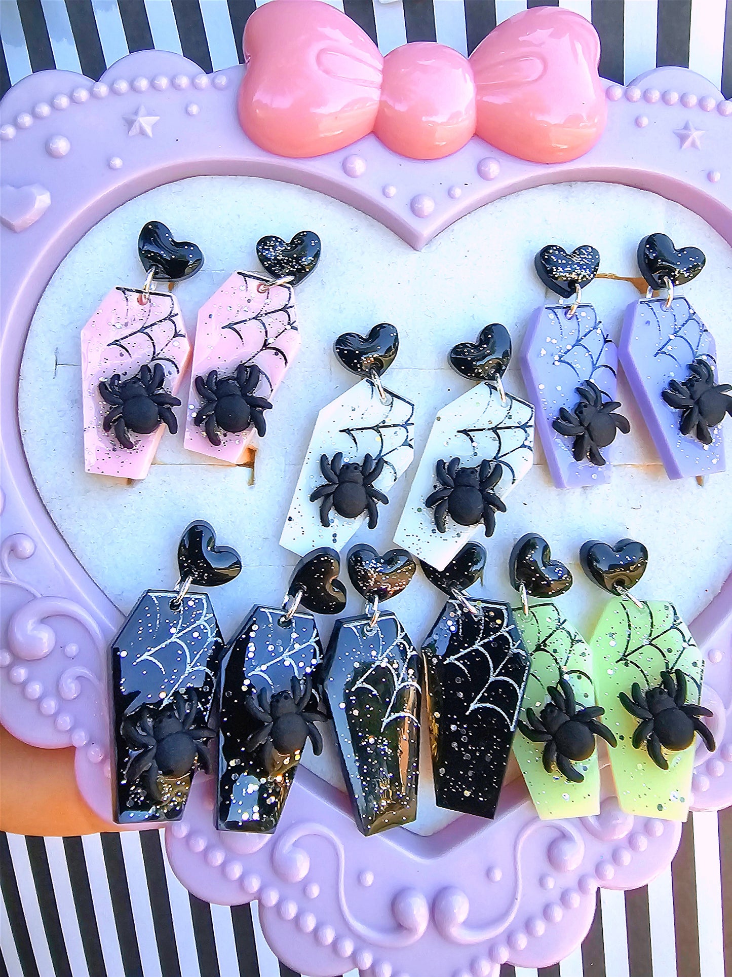 Glittery Coffin Earrings | Halloween Earrings | Spiderweb Earrings | Spooky Earrings