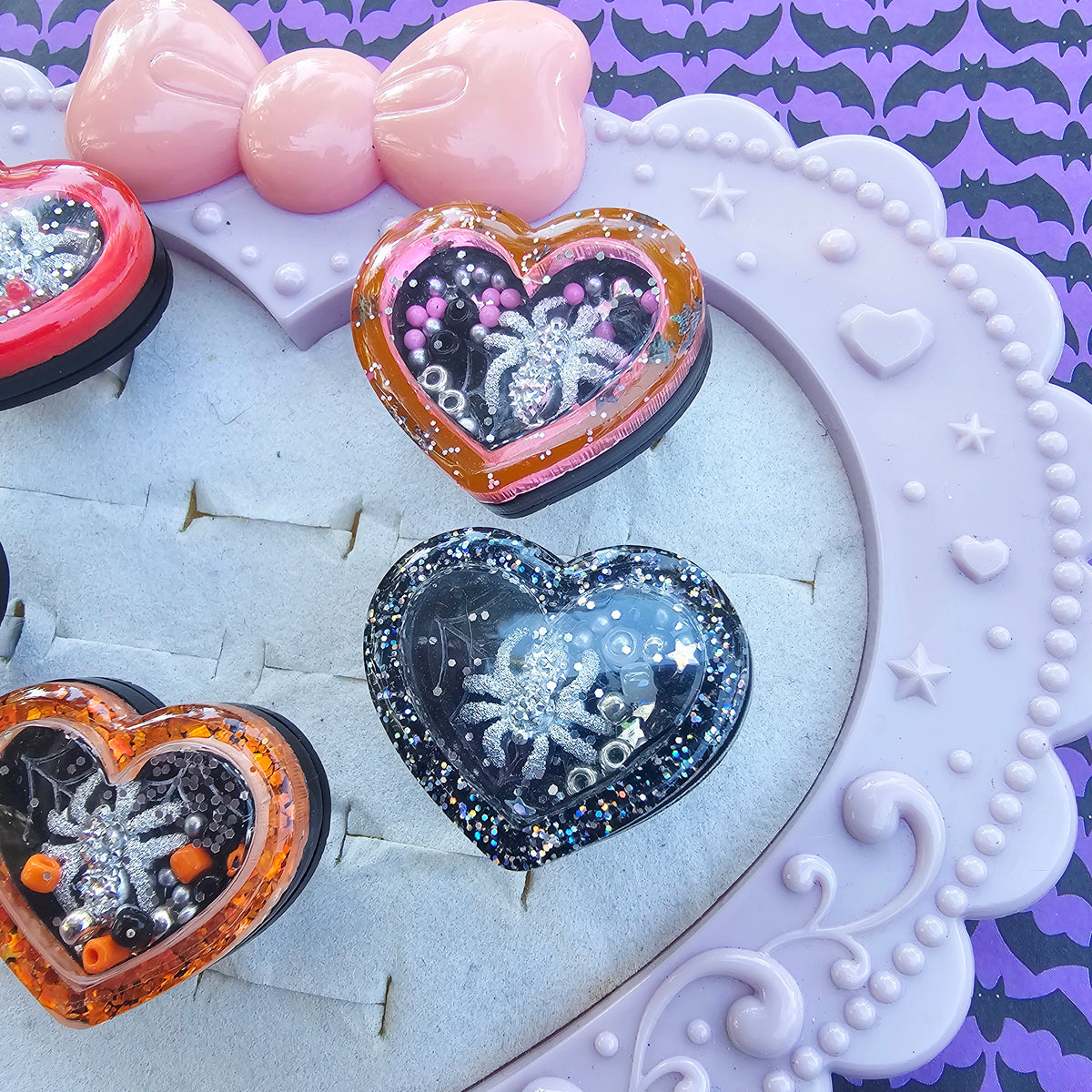 Halloween Heart Shaker Ring | Gothic Heart Ring | Glitter Halloween Ring | Goth Ring | Gothic Lolita Ring