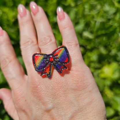 Rainbow Bow Ring | Rainbow Ring | Valentines Ring | Lolita Ring | Fairy Kei Ring | Decora Kei Ring