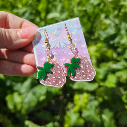 Pink Strawberry Earrings | Summer Earrings | Spring Earrings | Sweet Lolita Earrings | Pink Berry Earrings